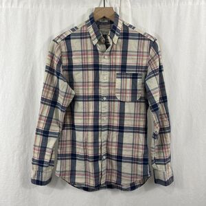 J. Crew Indian Madras Plaid Long Sleeve Shirt Mens Size S Pink Blue Preppy Slim